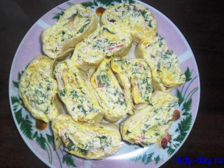 Рулет из лаваша с крабовыми палочками