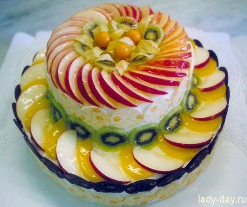 Холодный торт с фруктами