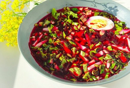 Холодный борщ с огурцом и редиской