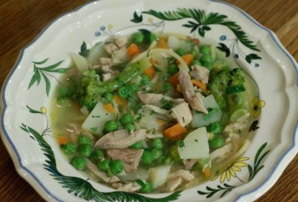 Куриный суп с брокколи и спагетти