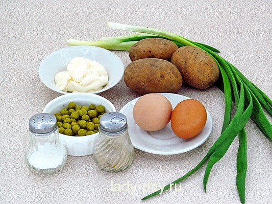 Салат из картофеля, яиц, горошка, ингредиенты