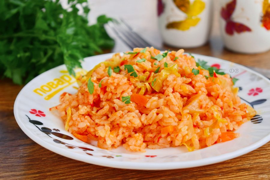 Тушеная капуста с рисом, лаханоризо