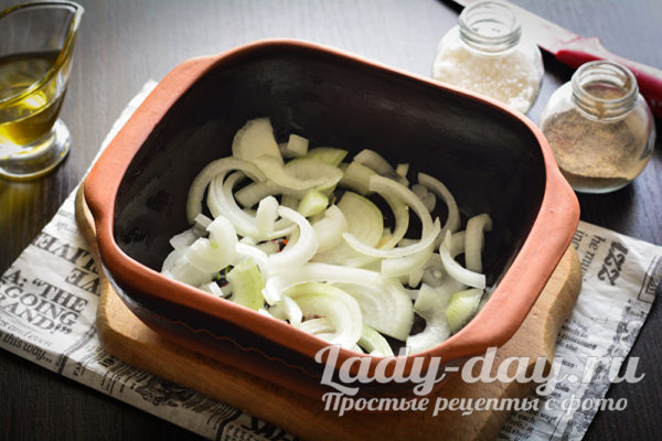 слой лука в жаровне