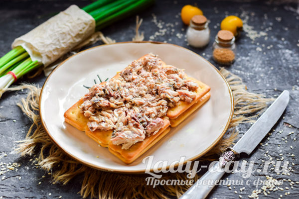 слой крекеров и консервов