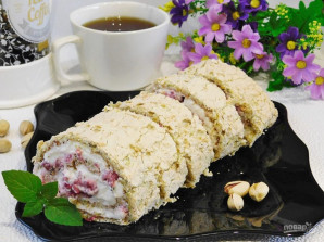 Меренговый рулет с малиной и фисташками - фото шаг 11