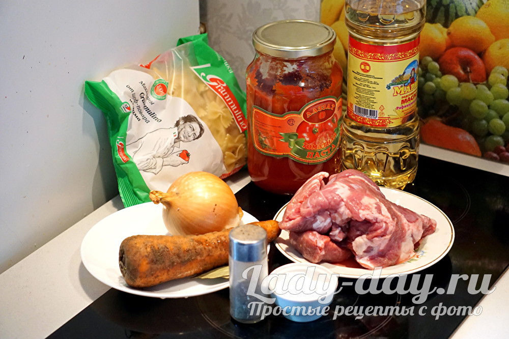 мясо, овощи, макарон