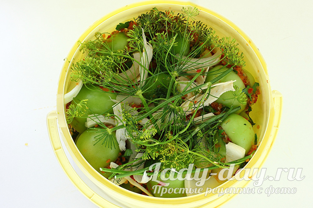 зеленые помидоры в ведре