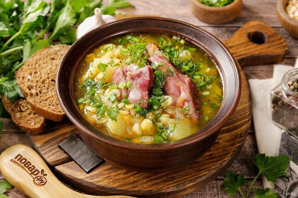 Видео рецепт Суп гороховый с копченостями